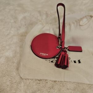 Coach Compact Mirror/ Bag Charm With Dustbag. Pink Leather